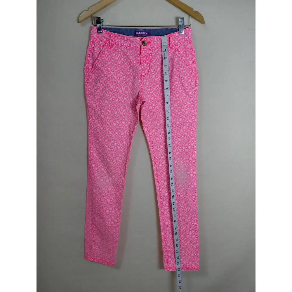 Old Navy Boyfriend Skinny Pink Floral Pants Women Size 12